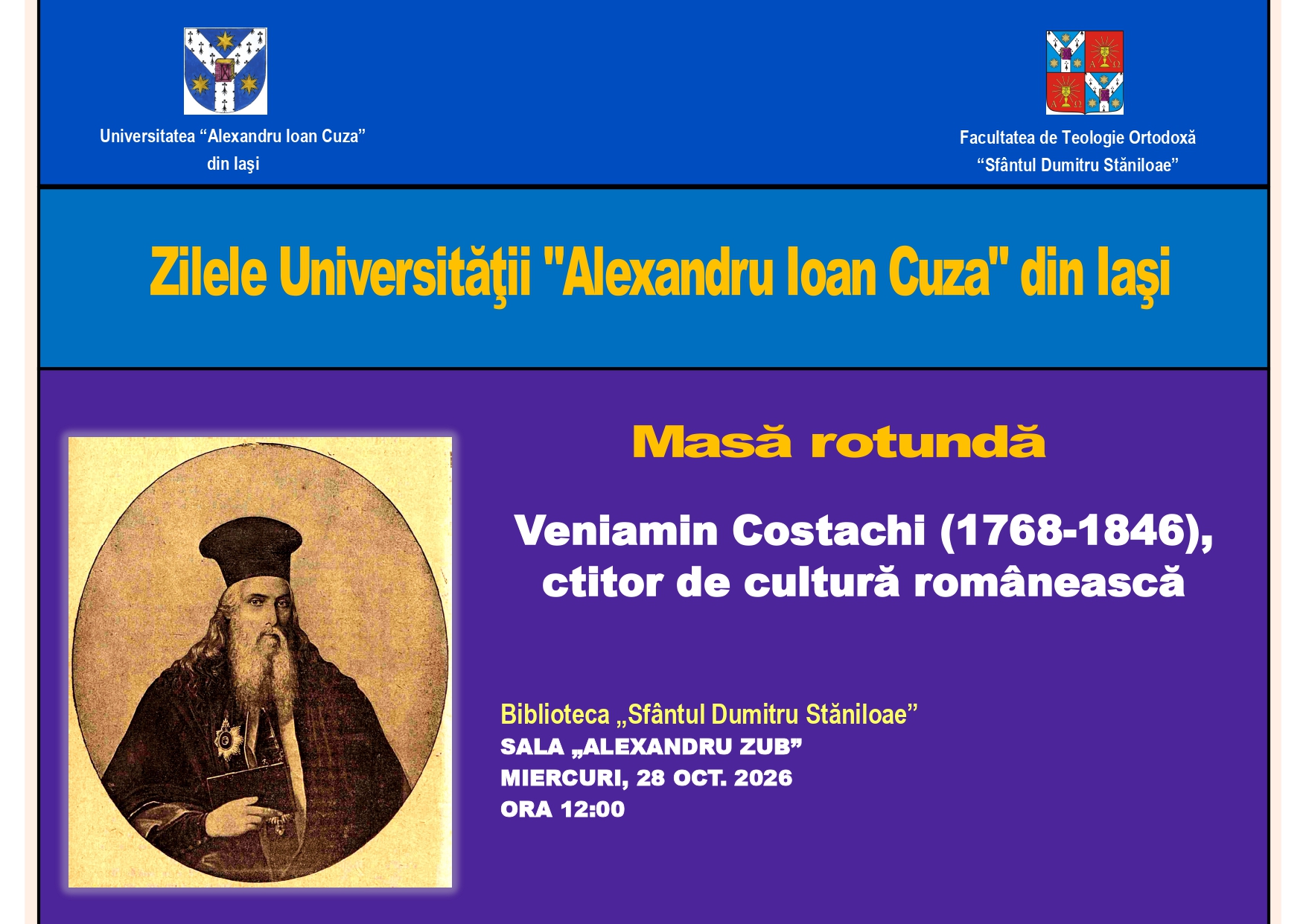 Eveniment – Masă rotundă dedicată mitropolitului Moldovei Veniamin Costachi,